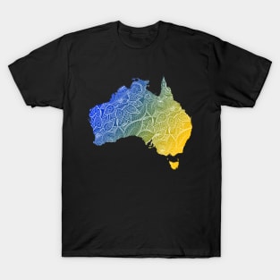 Colorful mandala art map of Australia with text in blue and yellow T-Shirt